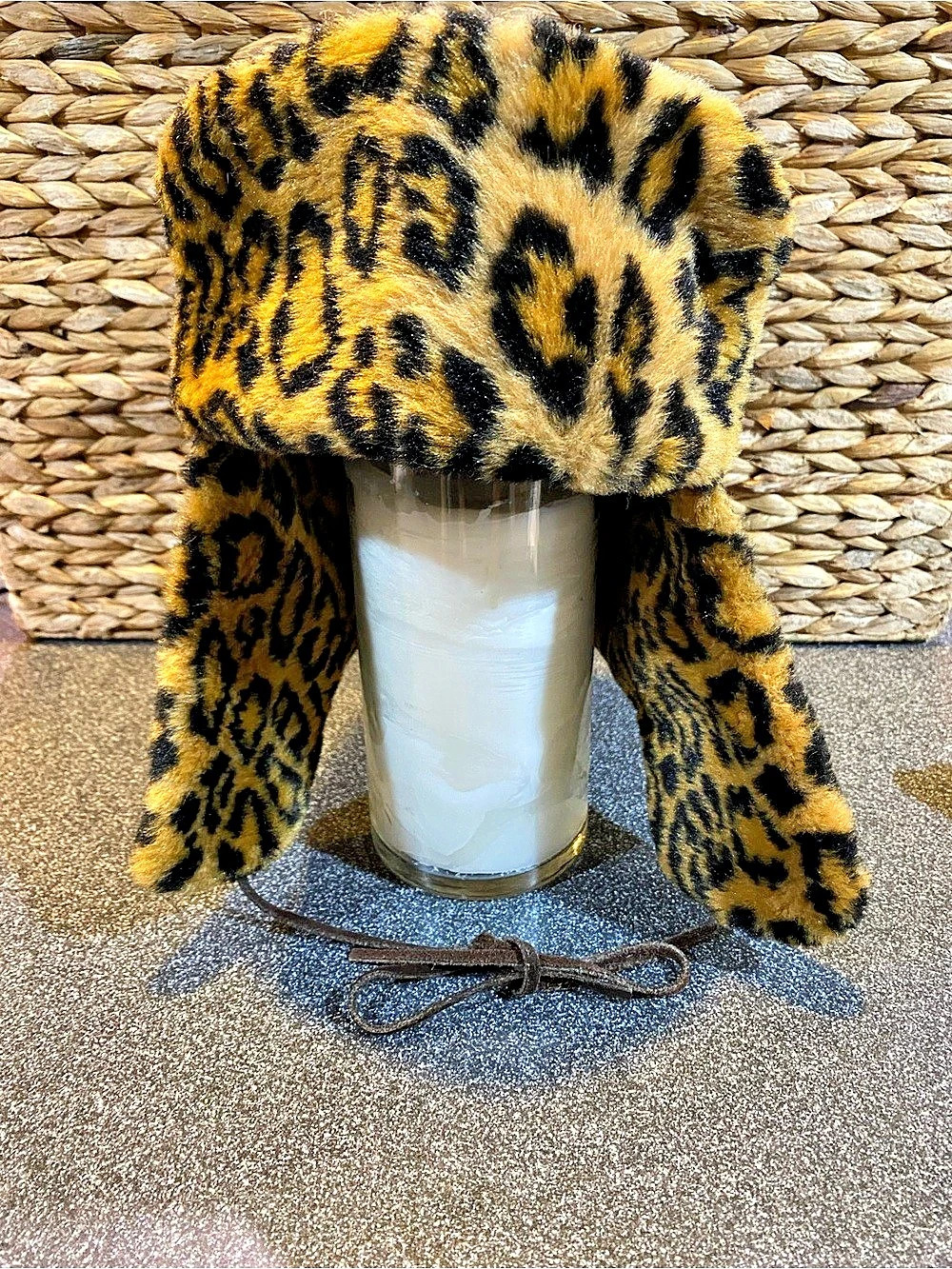 Mad Bomber Trapper Hat with Faux Fur Leopard Print Medium